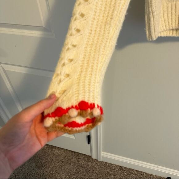 Maje White Red Brown Eyelet Alpaca Wool Cardigan Sweater 2 Medium - Picture 12 of 15